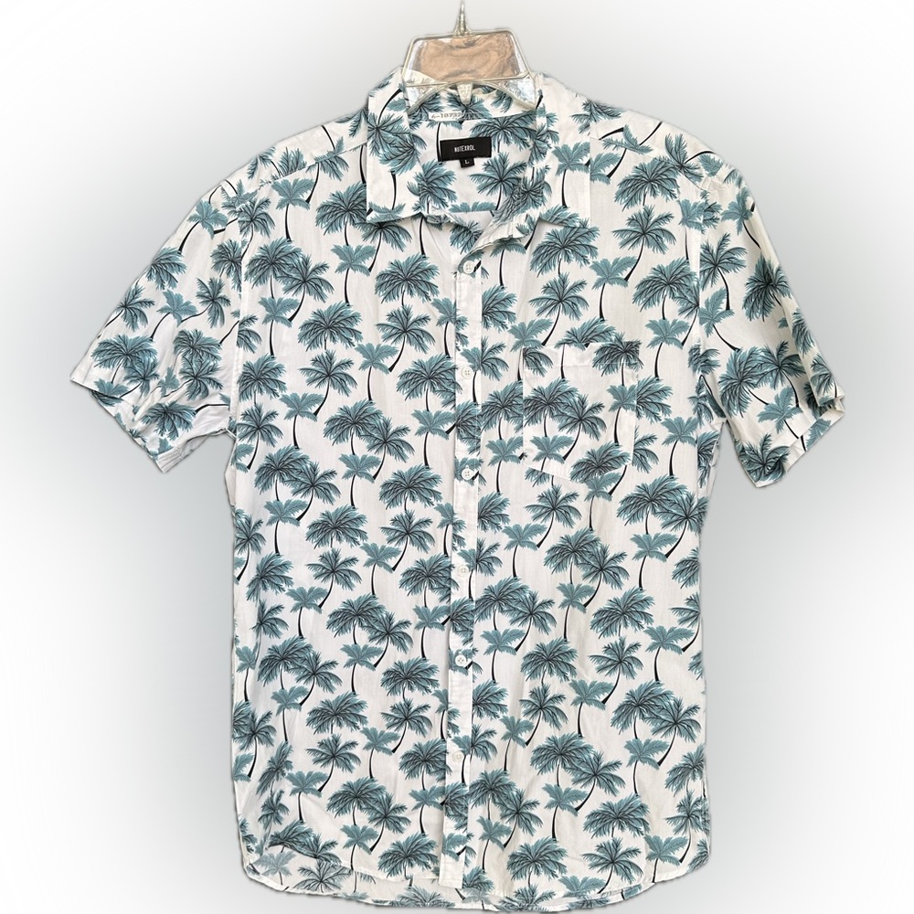 NUTEXROL Men's Novelty Palm Trees Printed Hawaiian Short Sleeve Button Down Larg